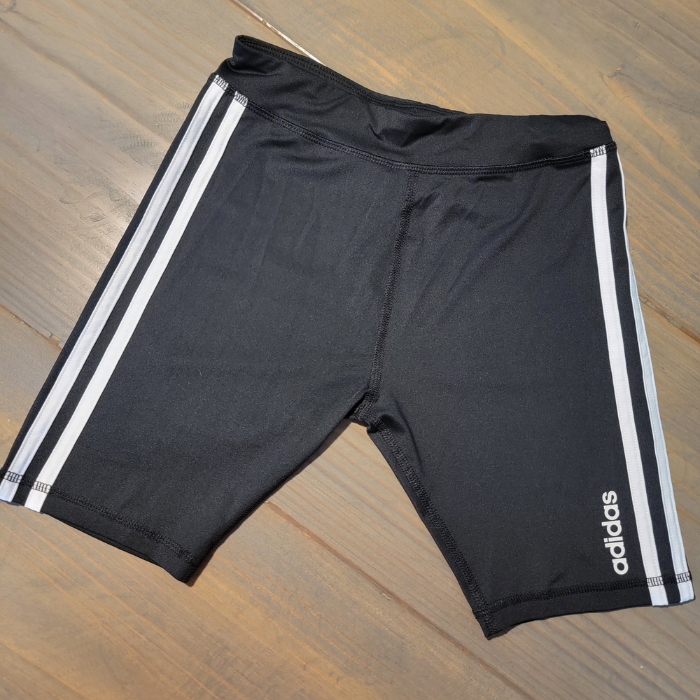 Adidas Black Biker Shorts with White Stripes Girls Size 14